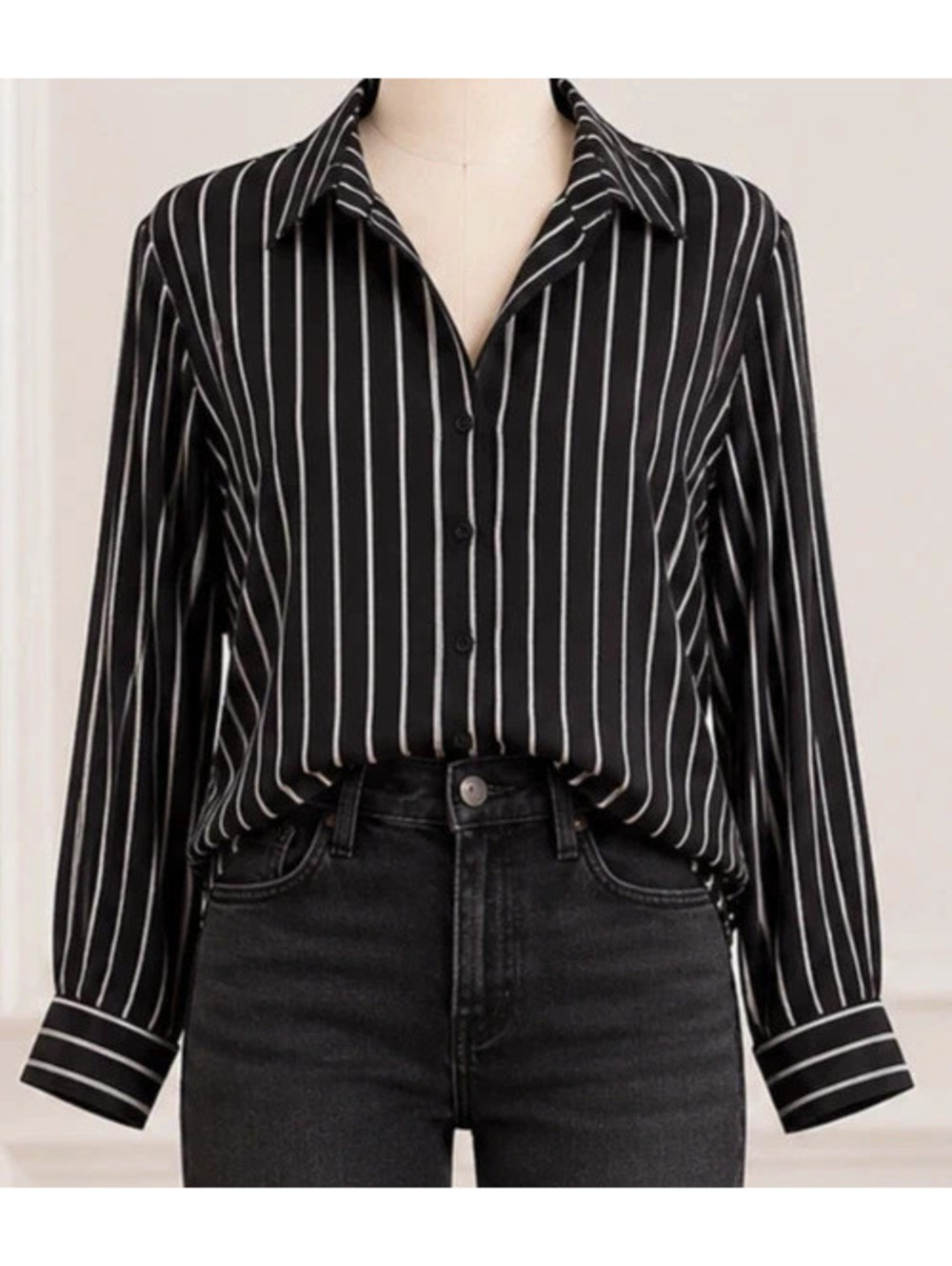 Ambiance black and white stripe button-up fall